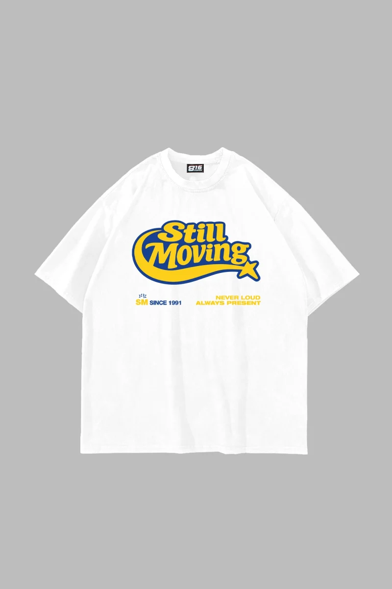 Still Moving Baskılı Oversize Unisex Beyaz Tshirt