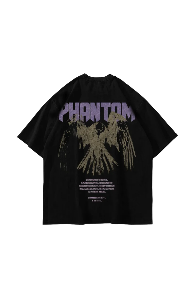 Phantom Crow Baskılı Oversize Unisex Siyah Tshirt