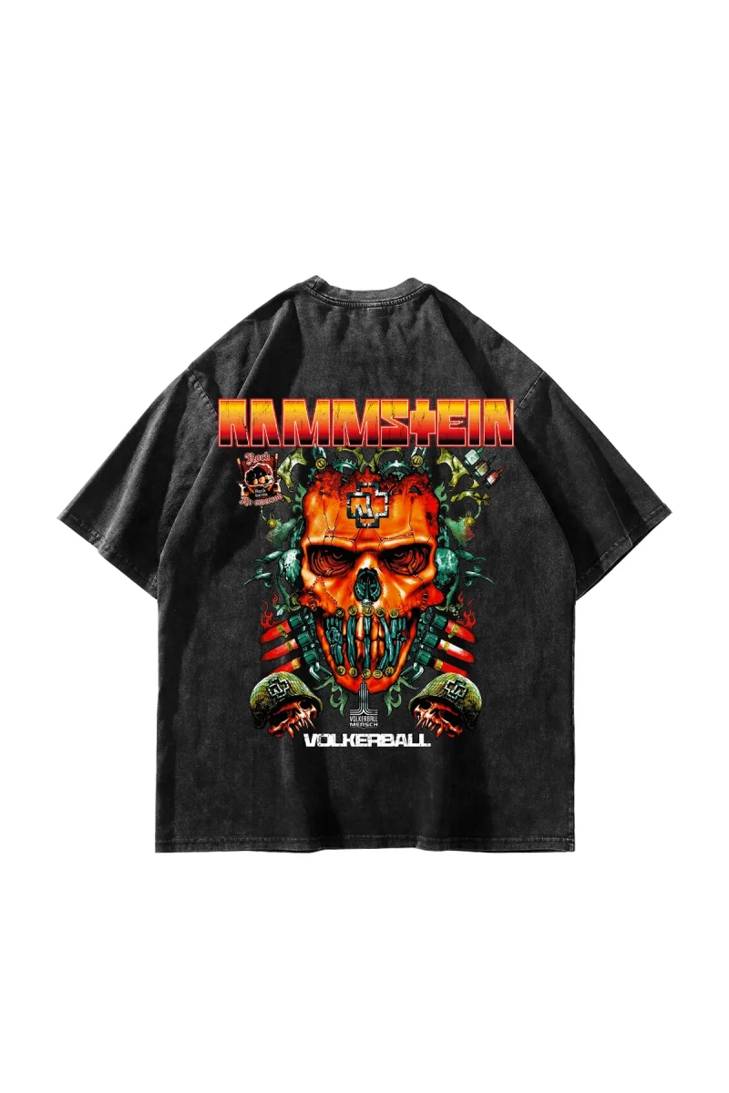 Rammstein Völkerball Baskılı Oversize Unisex Yıkamalı Siyah Tshirt