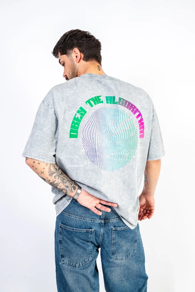 Obey Baskılı Oversize Unisex Yıkamalı Beyaz Tshirt