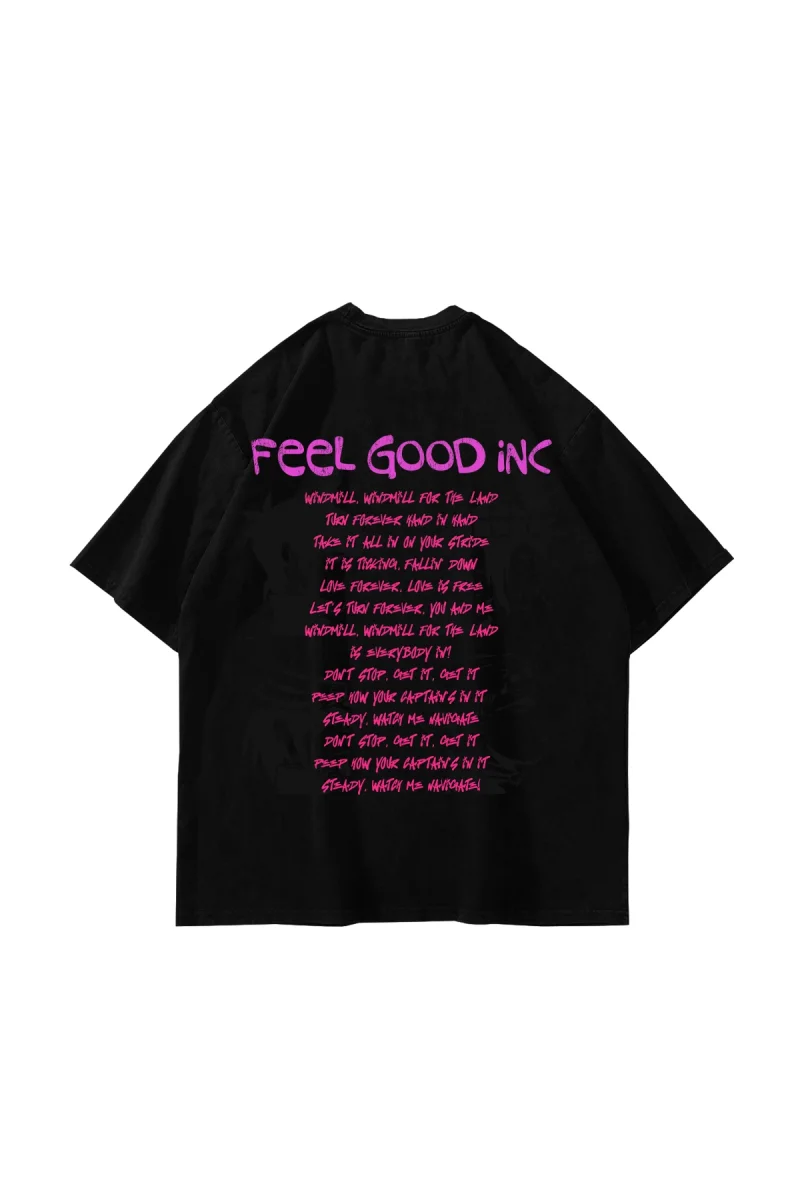 Feel Good Inc Baskılı Oversize Unisex Siyah Tshirt