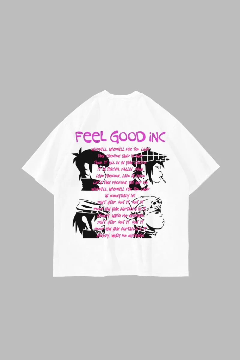 Feel Good Inc Baskılı Oversize Unisex Beyaz Tshirt