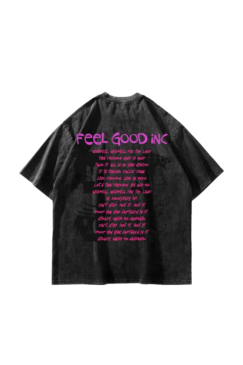 Feel Good Inc Baskılı Oversize Unisex Yıkamalı Siyah Tshirt