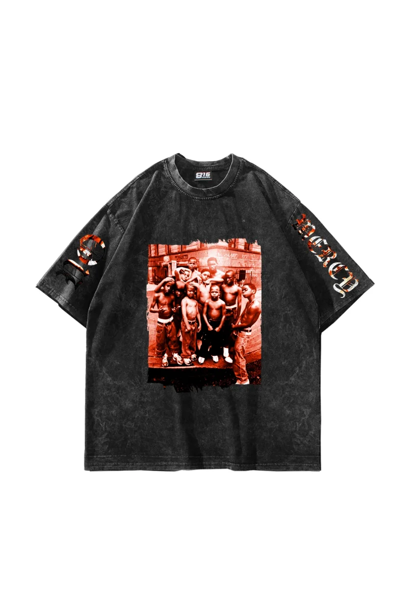 No Mercy Baskılı Oversize Unisex Yıkamalı Siyah Tshirt