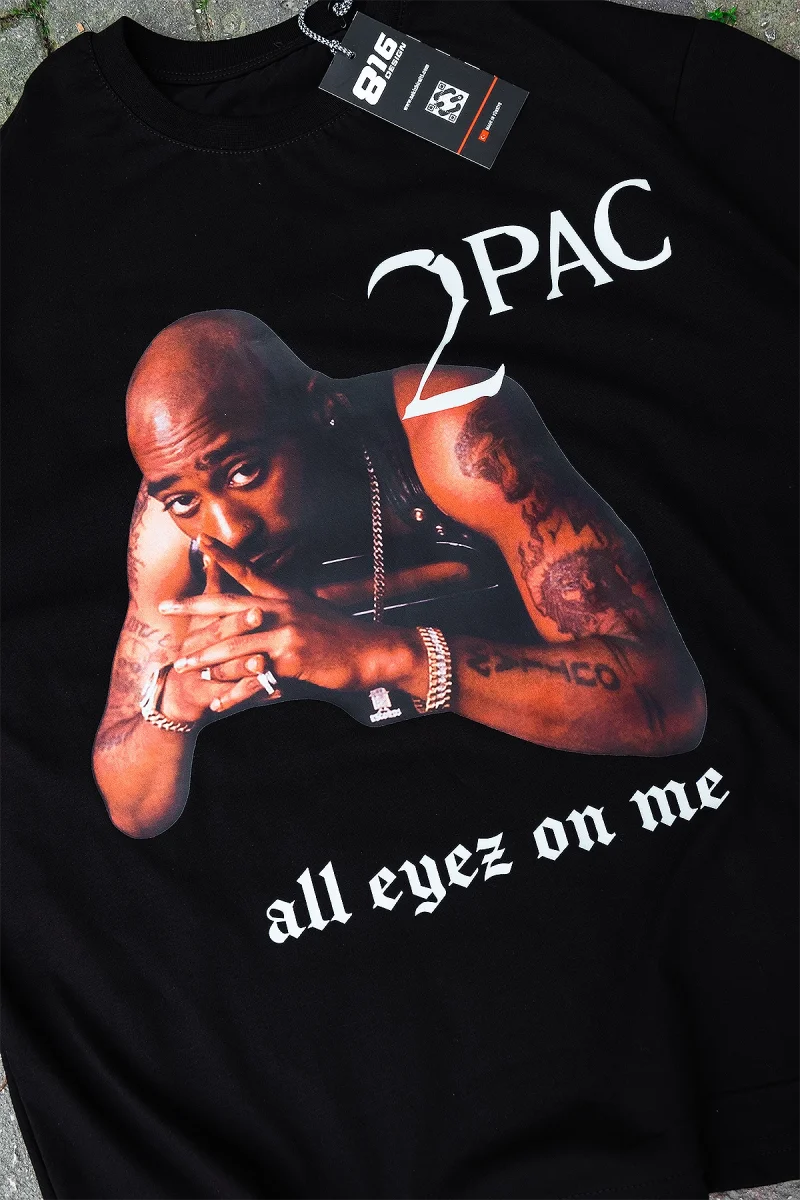 2pac Baskılı Oversize Unisex Siyah Tshirt