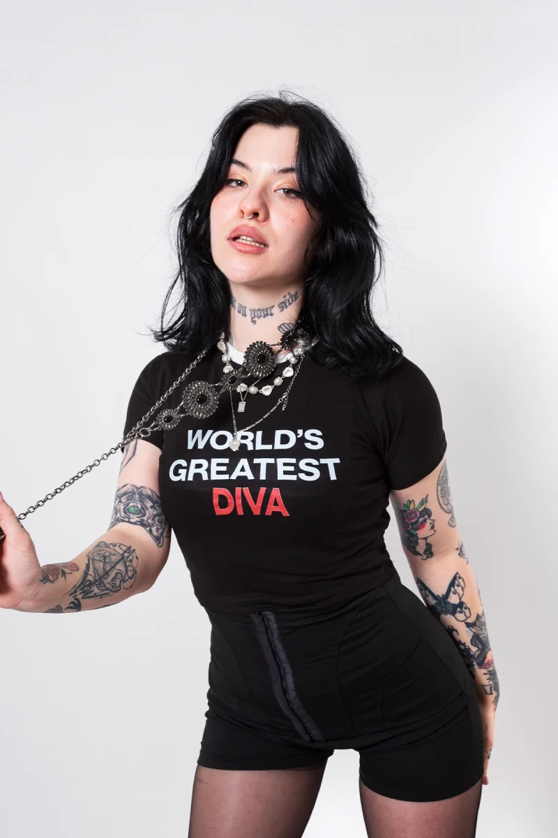 Worlds Greatest Dıva Baskılı Siyah Crop Top