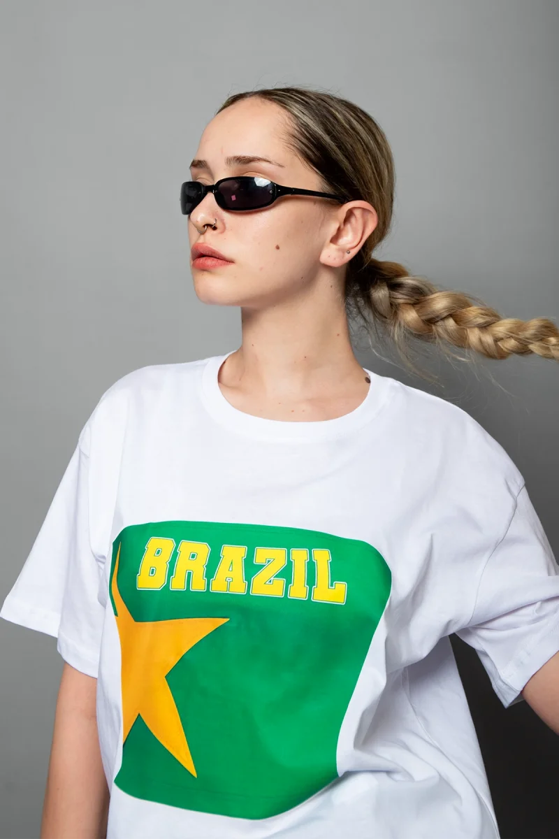 Brasil Star Baskılı Relaxed Fit Beyaz Kadın Tshirt