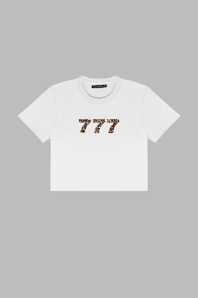 777 Baskılı Beyaz Crop Top