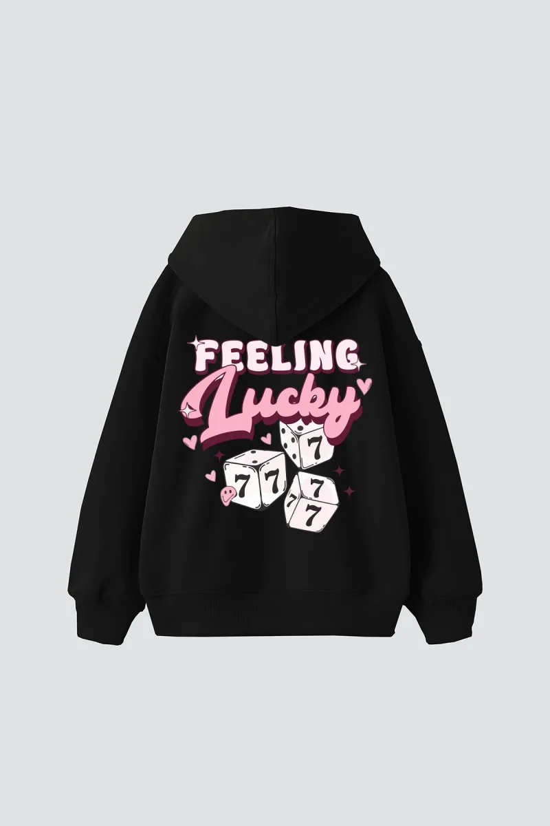 777 Lucky Baskılı Oversize Unisex Siyah Hoodie