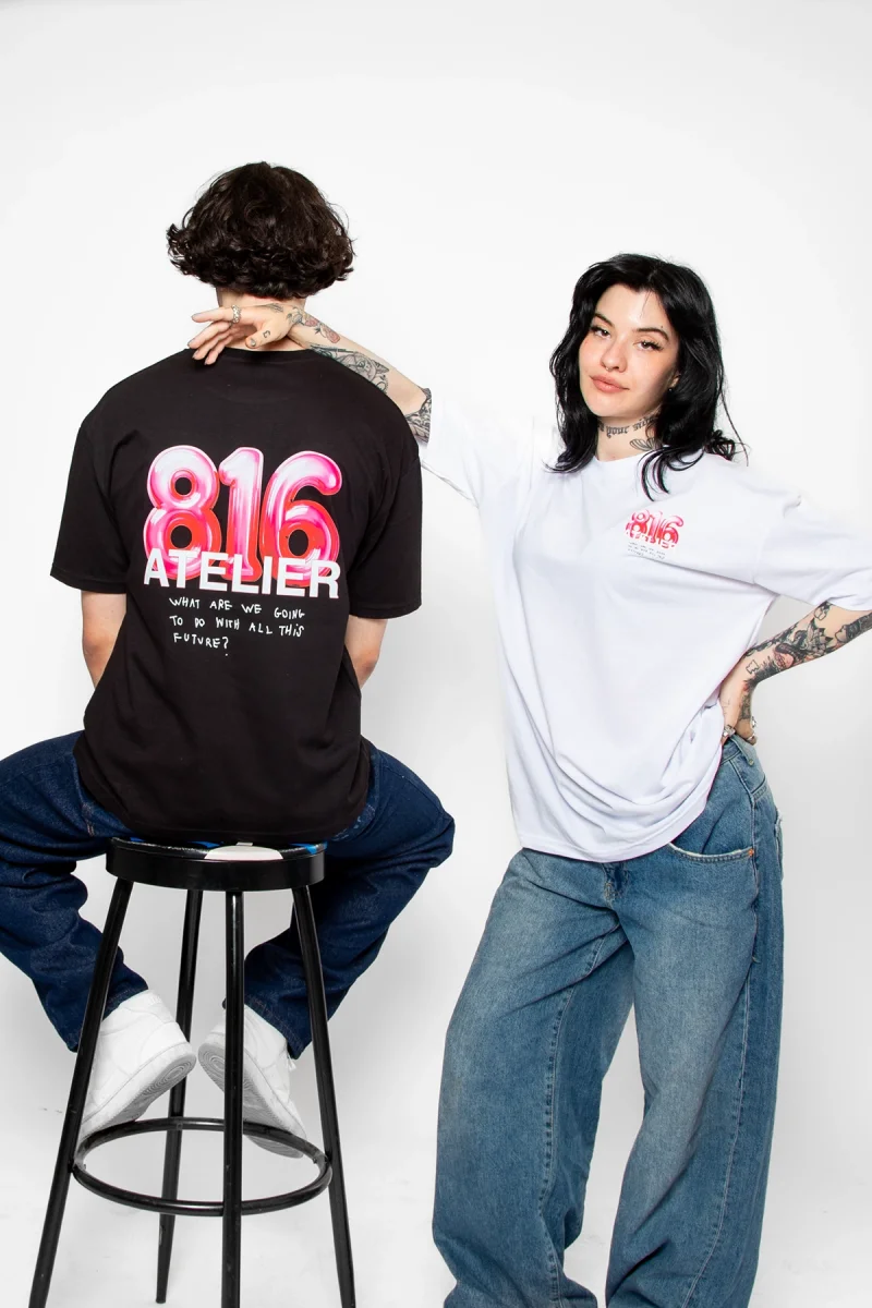 816 Atelier Baskılı Oversize Unisex Beyaz Tshirt