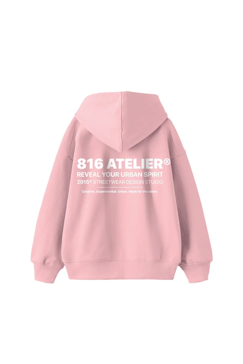 816 ATELIER® Baskılı Oversize Unisex Pembe Hoodie