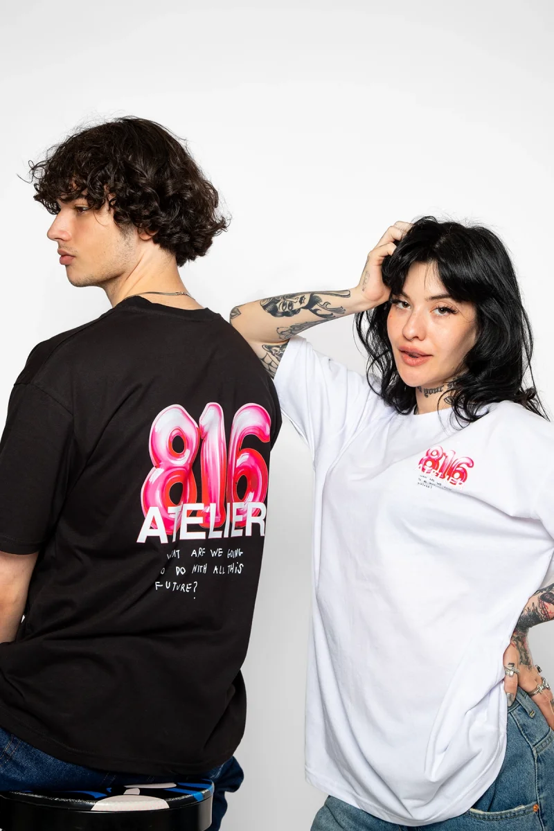 816 Atelier Baskılı Oversize Unisex Siyah Tshirt