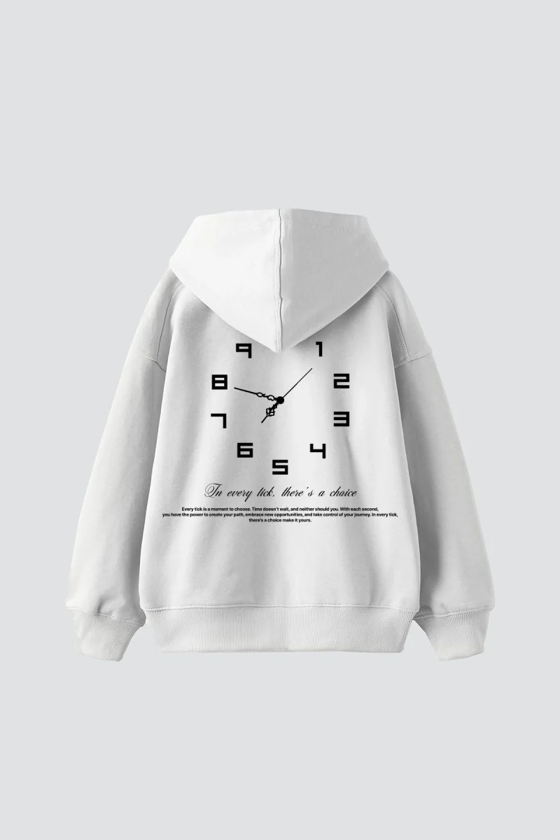 816 Clock Baskılı Oversize Unisex Beyaz Hoodie