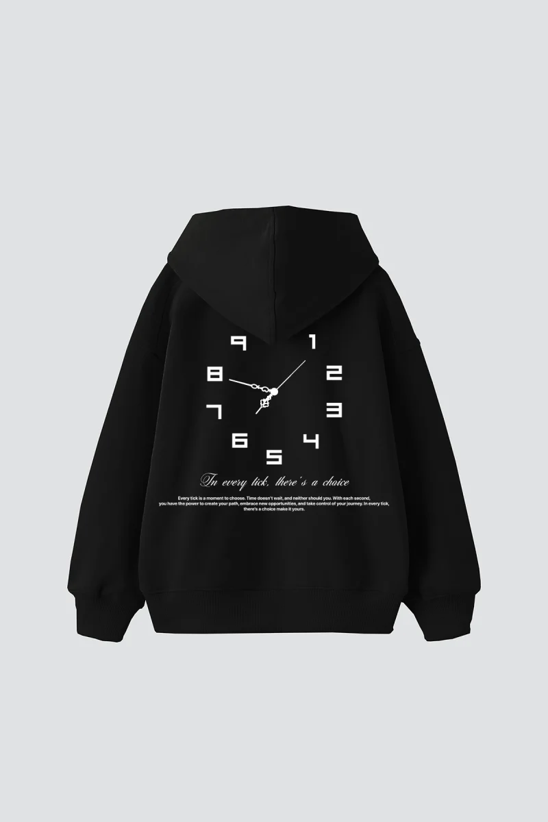 816 Clock Baskılı Oversize Unisex Siyah Hoodie