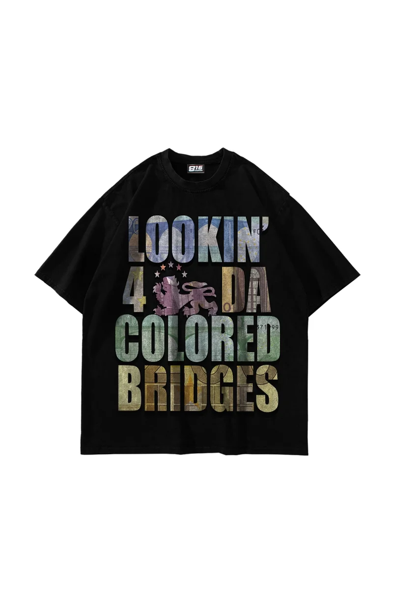 Lookin Colored Bridges Graphic Baskılı Siyah Oversize Unisex Tshirt
