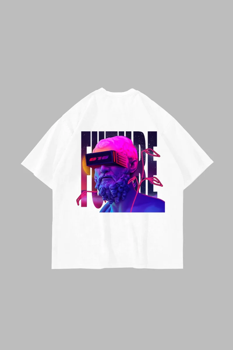 816 Future Baskılı Oversize Unisex Beyaz Tshirt
