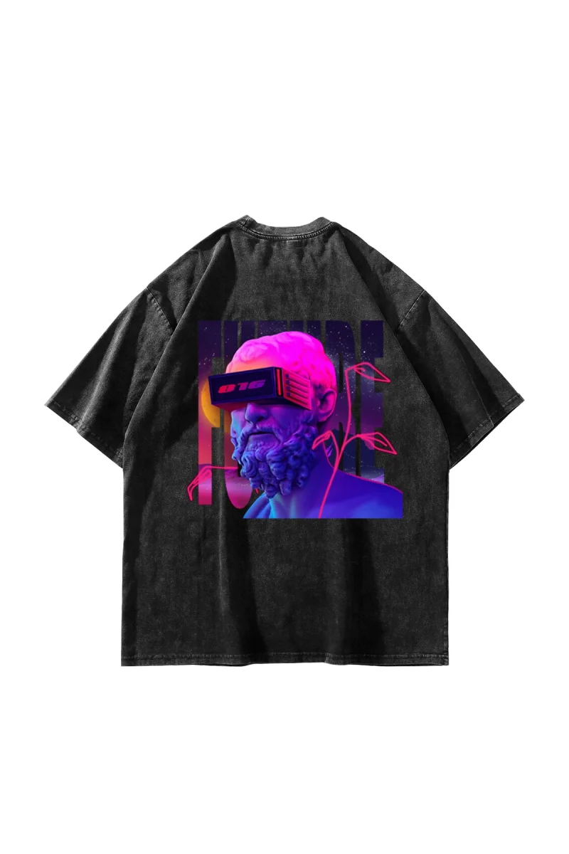 816 Future Baskılı Oversize Unisex Yıkamalı Siyah Tshirt