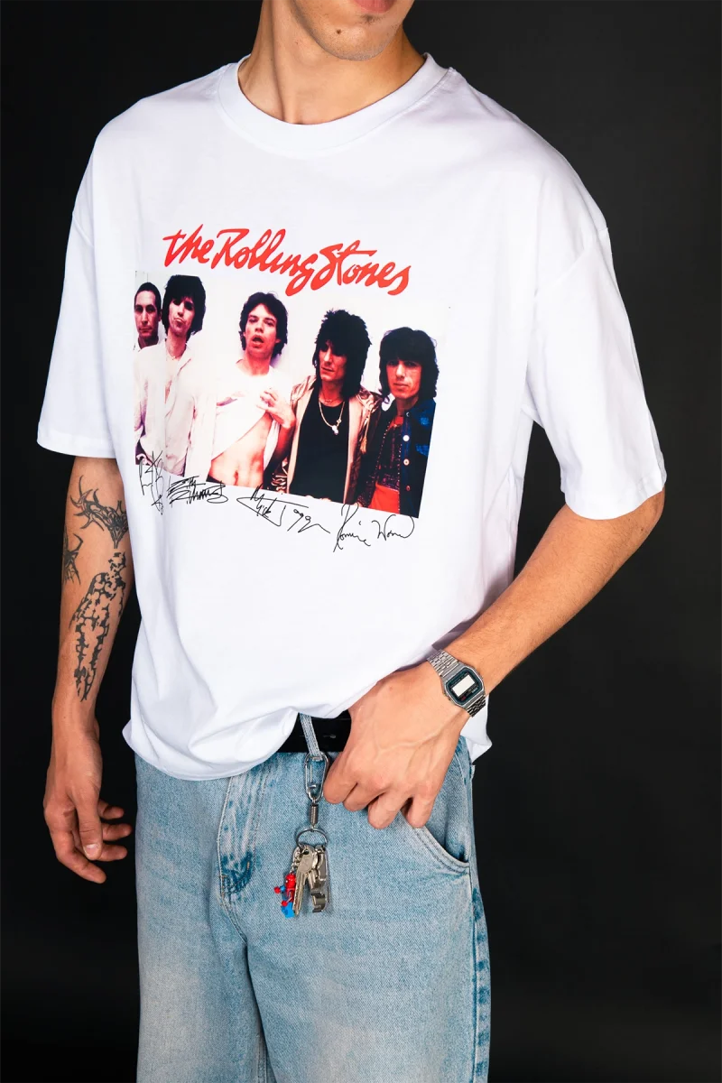 816 The Rolling Stones Oversize Beyaz Tişört
