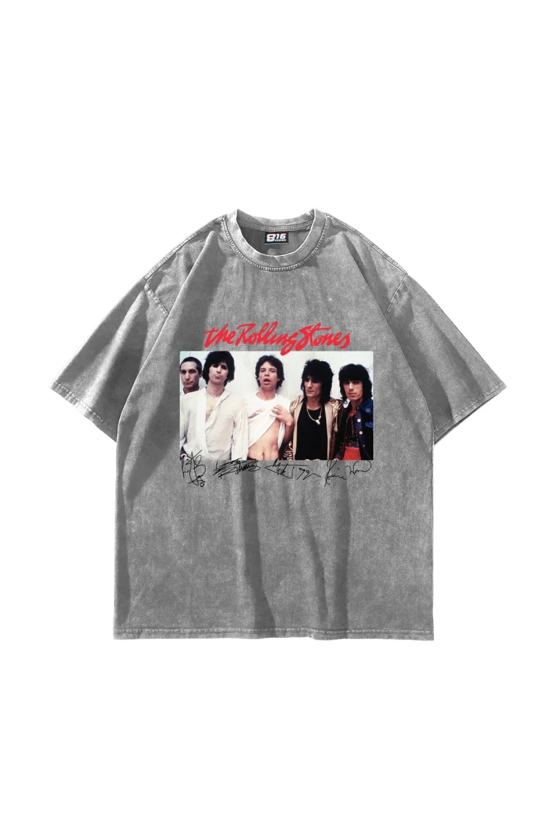 816 The Rolling Stones Oversize Yıkamalı Beyaz Tişört