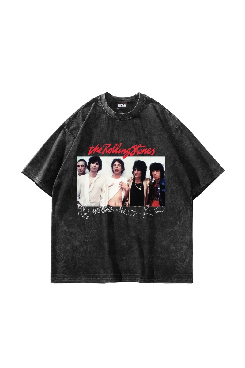 816 The Rolling Stones Oversize Yıkamalı Siyah Tişört