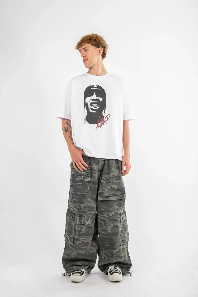 A$AP Rocky Face Baskılı Oversize Unisex Beyaz Tshirt