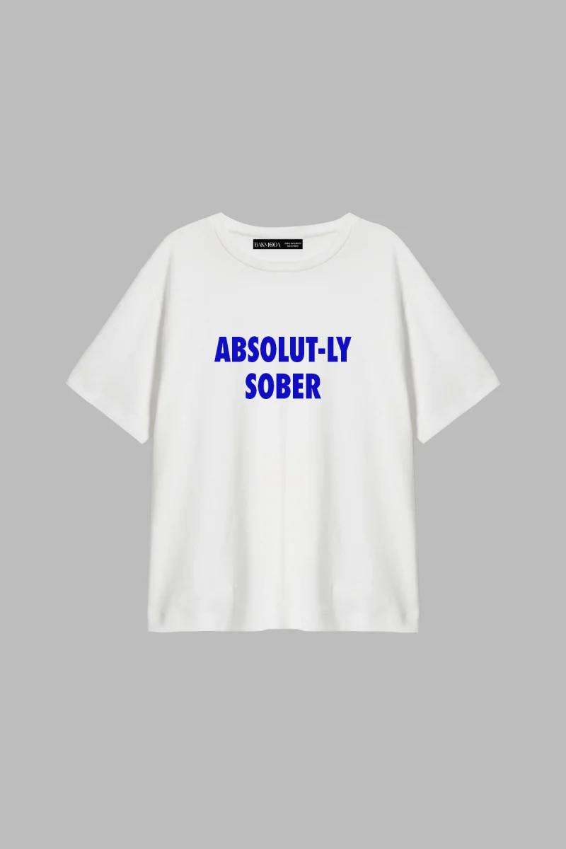 Absolut-ly Sober Baskılı Beyaz Relaxed Fit Kadın Tişört