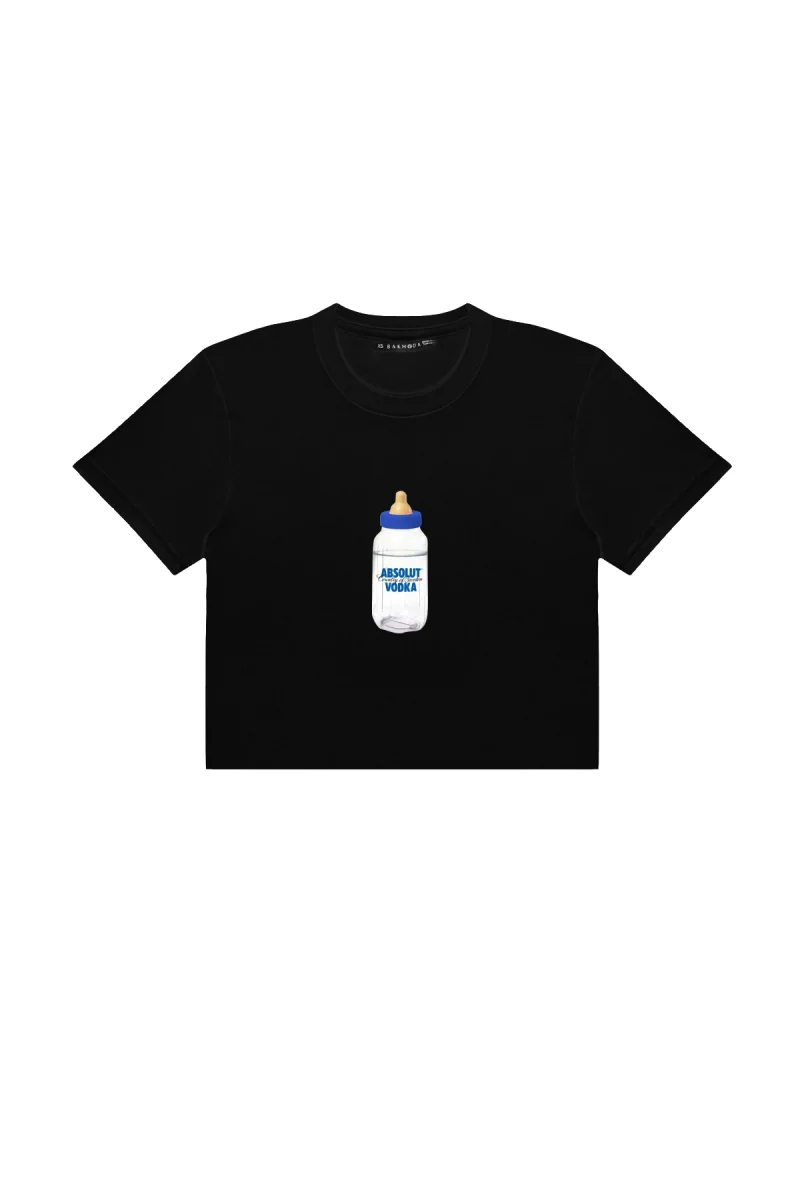 Absolut Vodka Baskılı Siyah Crop Top