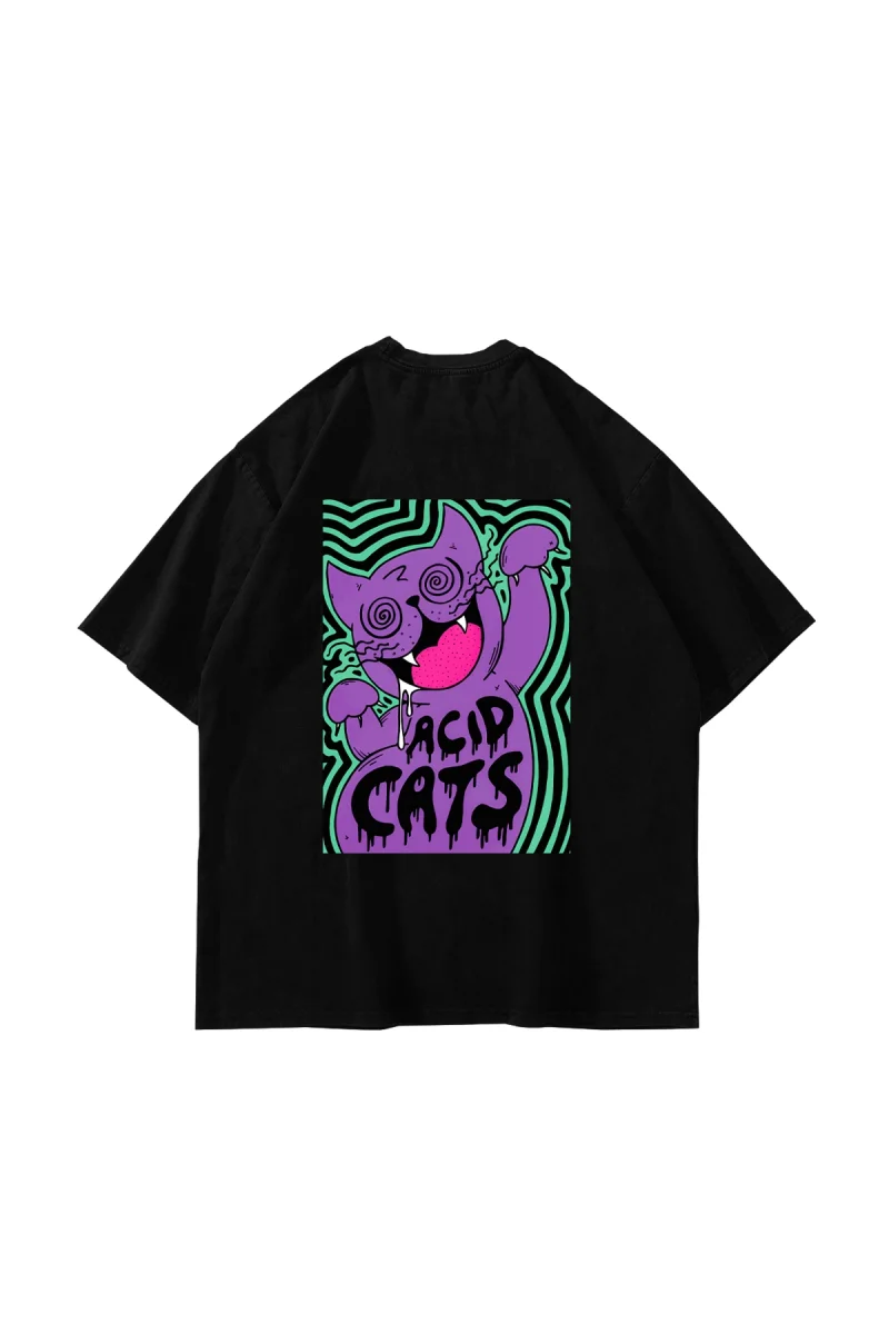 Acid Cat Sırt Baskılı Siyah Oversize Unisex Tshirt
