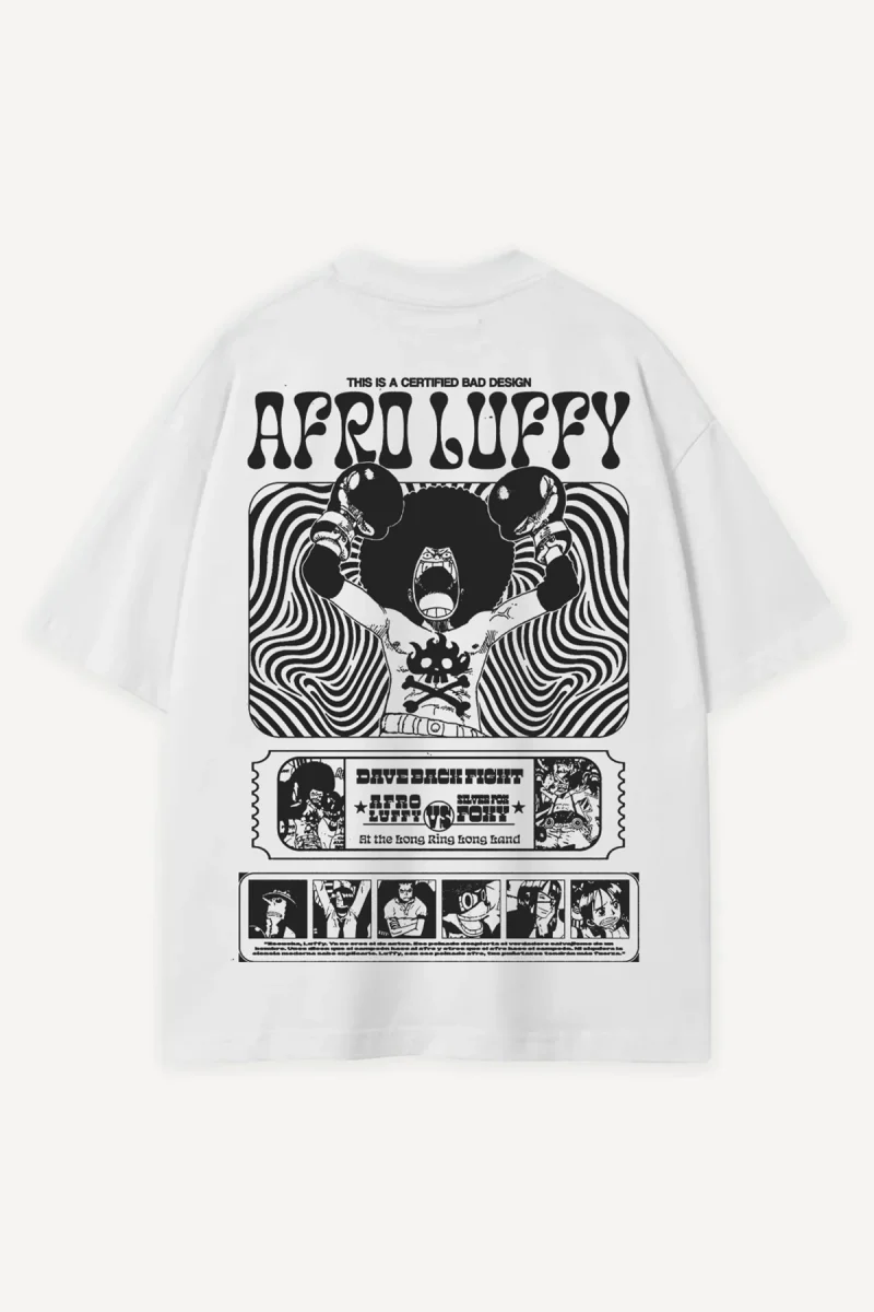 Afro Luffy Anime Baskılı Beyaz Oversize Tshirt