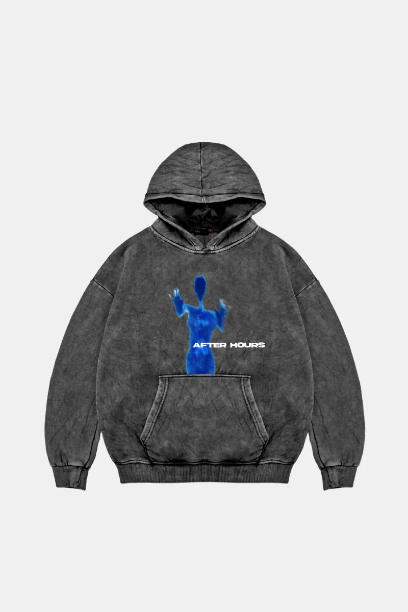 After Hours Baskılı Oversize Unisex Premium Yıkamalı Siyah Hoodie