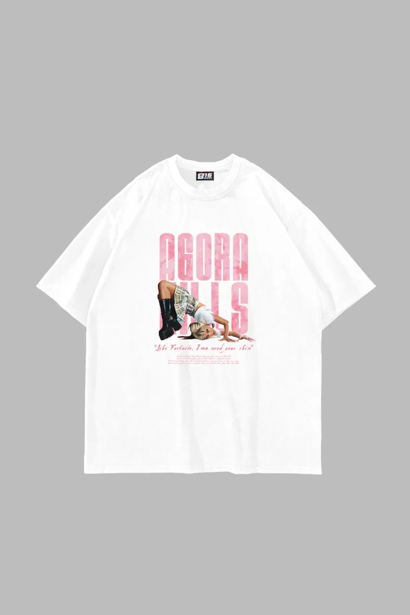 Agora Hills Baskılı Oversize Unisex Beyaz Tshirt