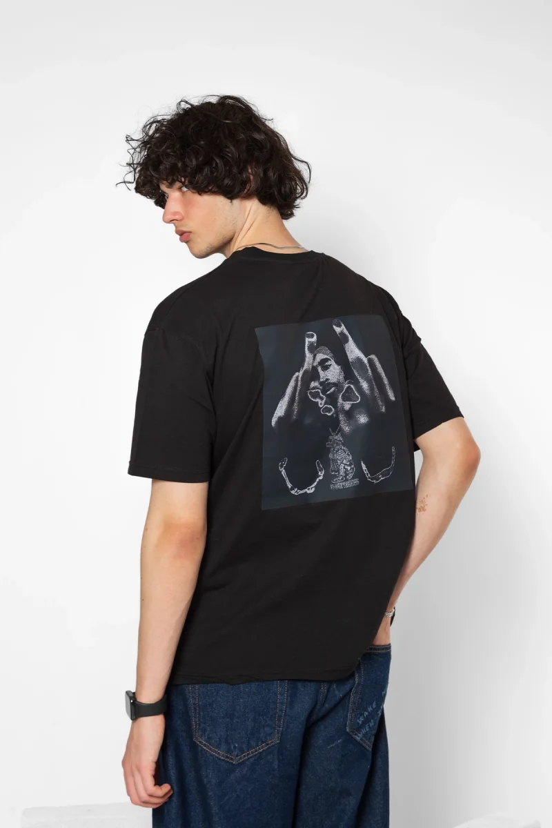 All Eyez On Me Baskılı Oversize Unisex Siyah Tshirt