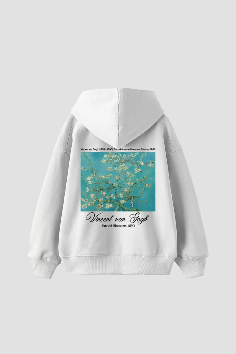 Almond Blossoms Baskılı Oversize Unisex Beyaz Hoodie