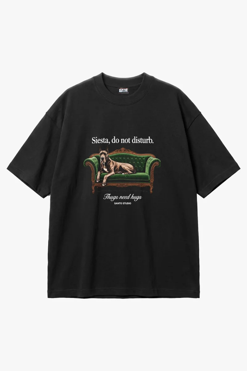 Siesta Dog Sofa Baskılı Siyah Oversize Unisex Tshirt