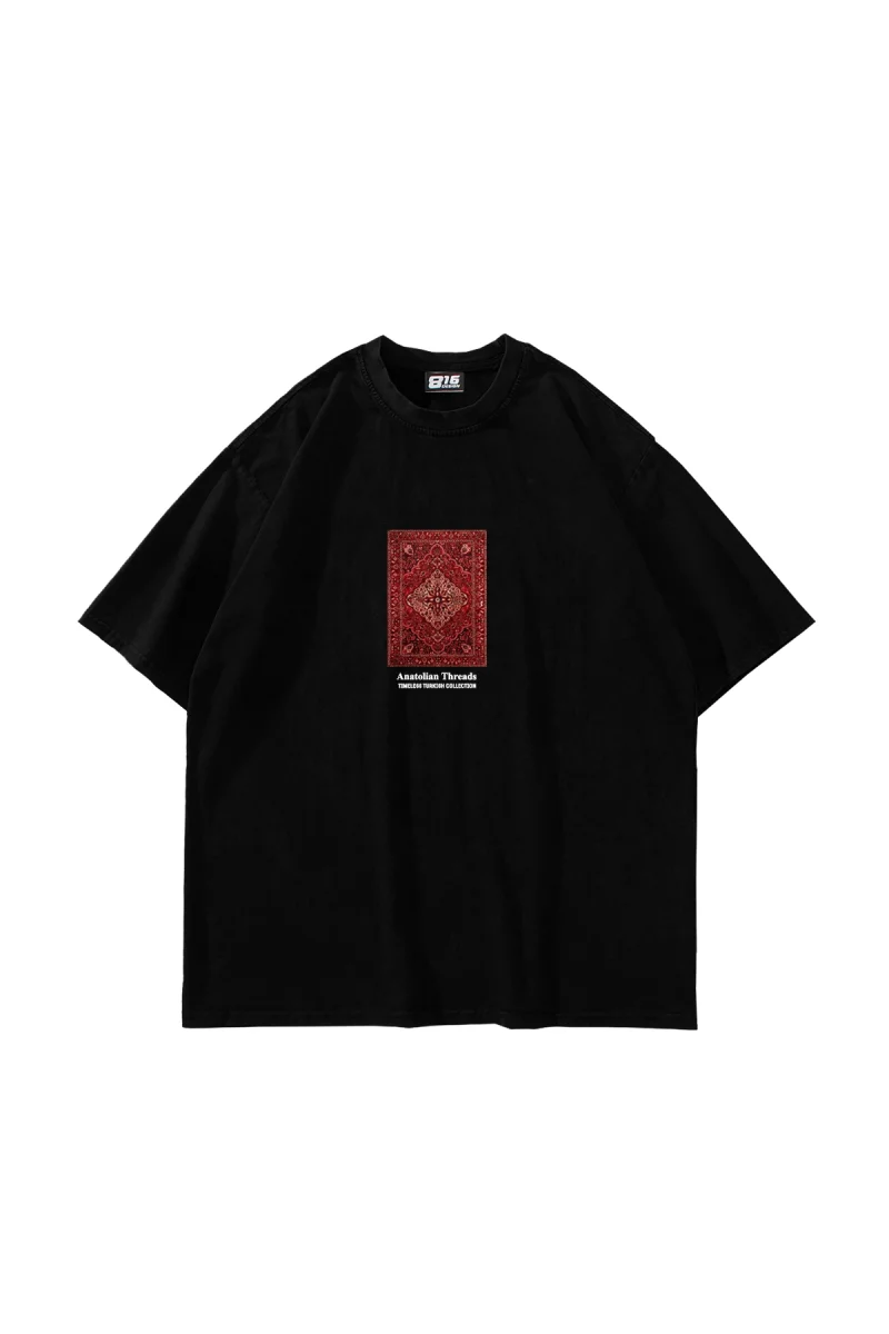 Anatolian Threads Baskılı Oversize Unisex Siyah Tshirt