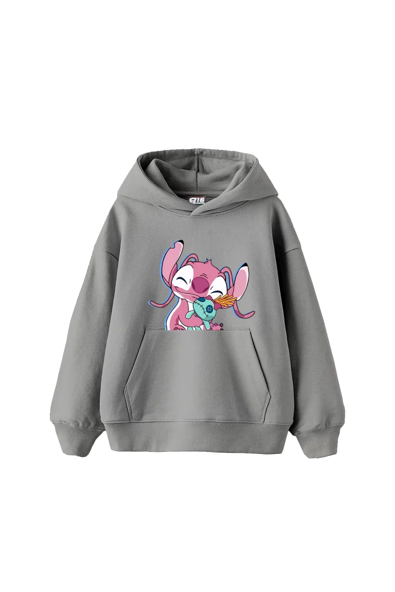 Angel Stitch Baskılı Oversize Unisex Gri Hoodie