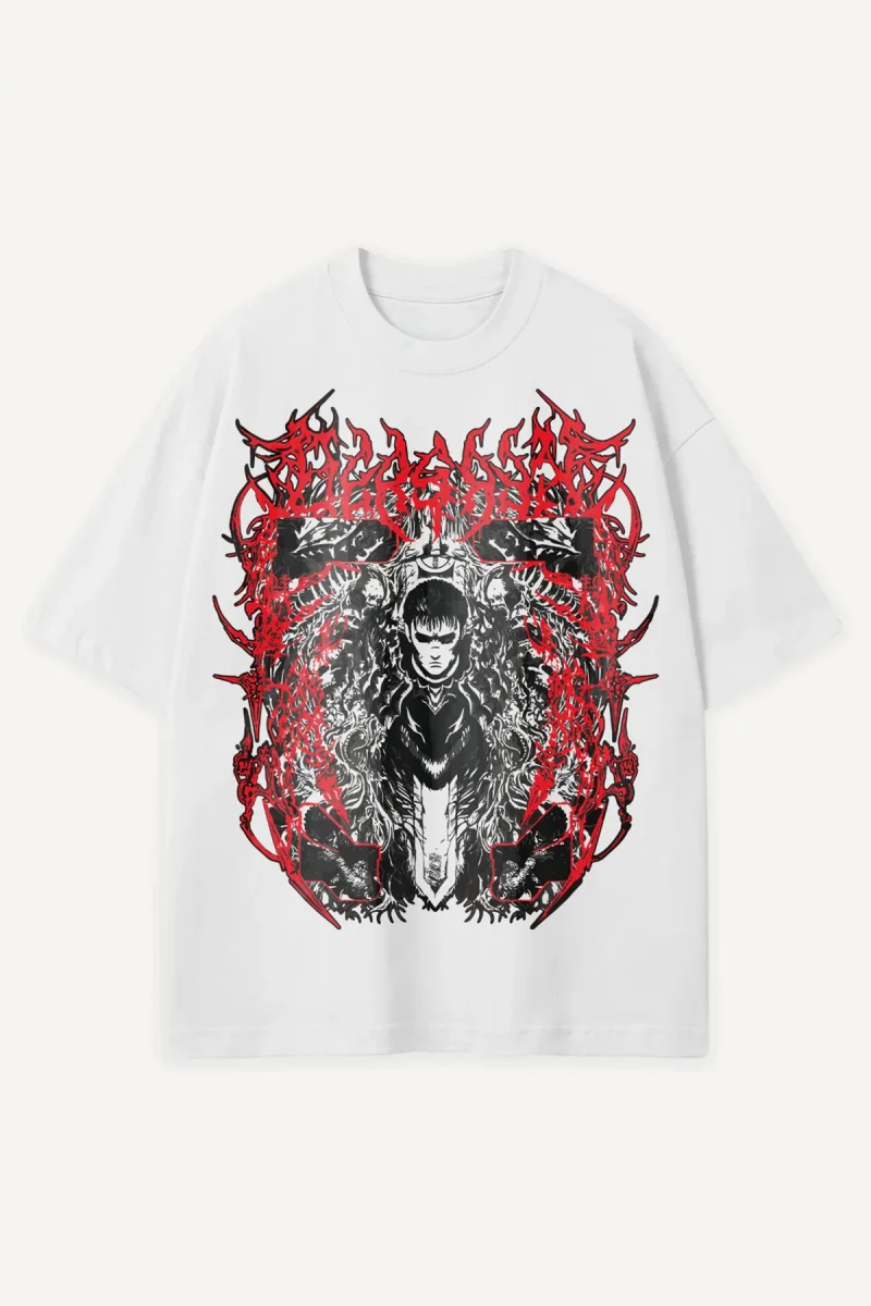 Anime Berserk Baskılı Beyaz Oversize Tshirt