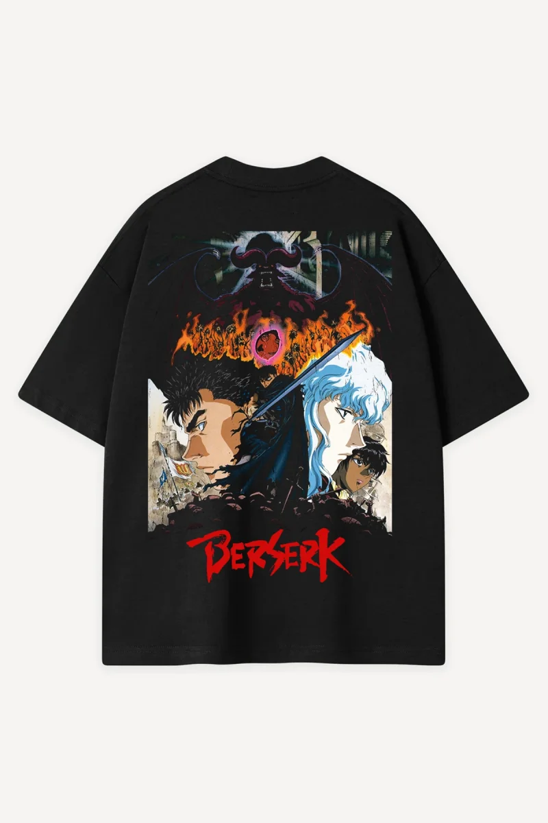 Anime Berserk Baskılı Siyah Oversize Tshirt