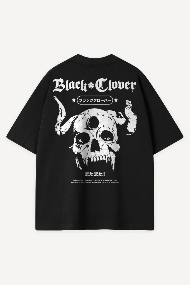 Magic Clover Demon Skull Baskılı Siyah Oversize Unisex Tshirt