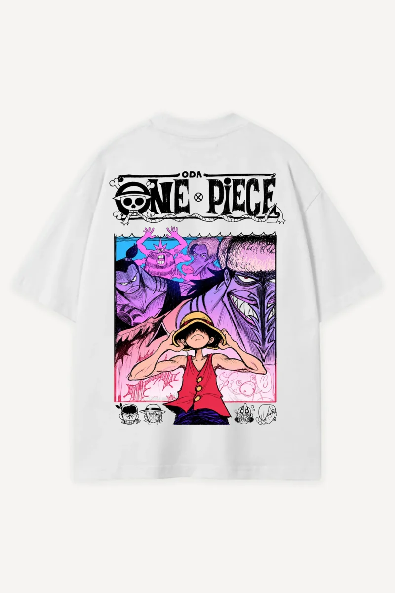 Mugiwara Manga Cover Baskılı Beyaz Oversize Unisex Tshirt