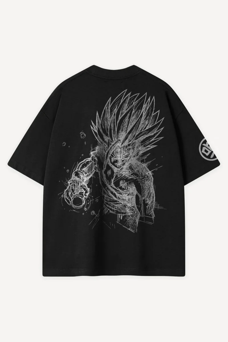 Anime Saiyan Baskılı Siyah Oversize Tshirt