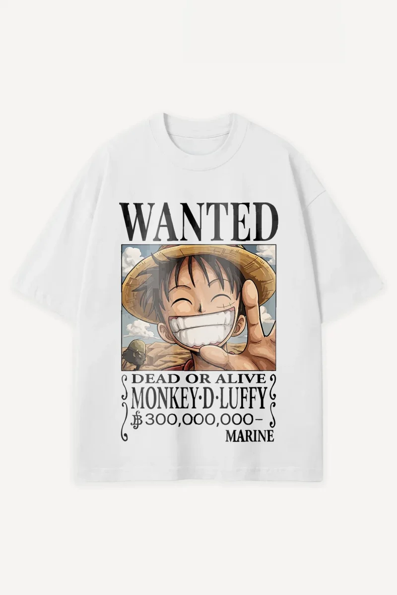 Mugiwara Wanted Poster Baskılı Beyaz Oversize Unisex Tshirt