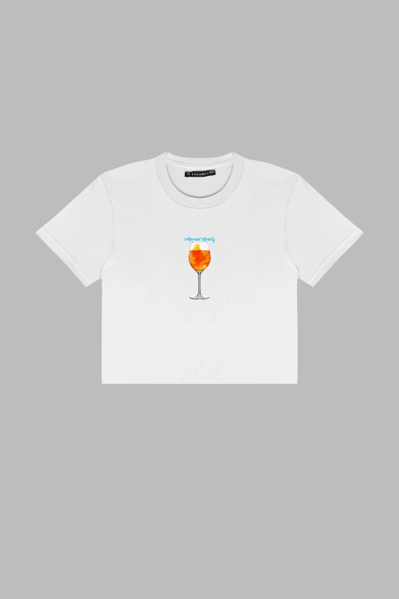 Aperol Spritz Baskılı Beyaz Crop Top