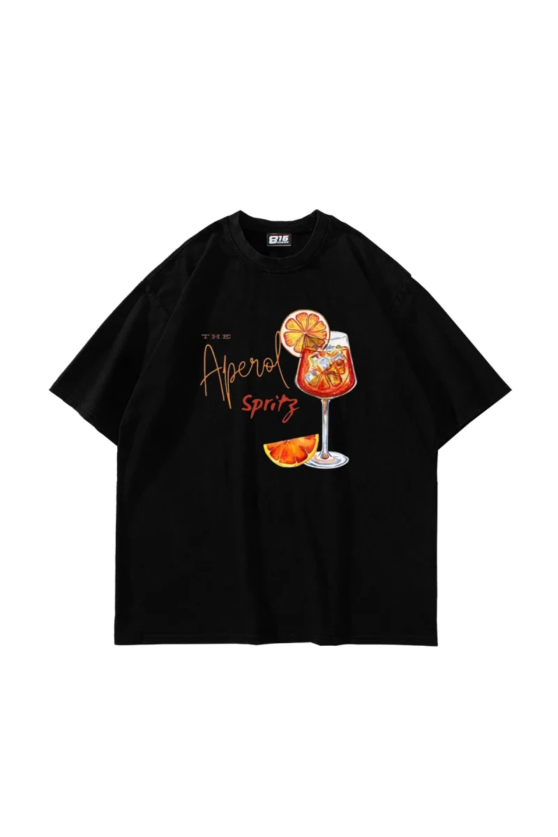 The Aperol Spritz Baskılı Oversize Unisex Siyah Tshirt