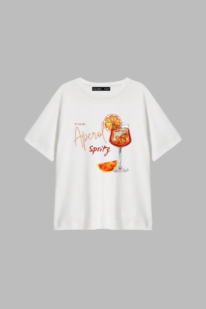 The Aperol Spritz Baskılı Relaxed Fit Beyaz Kadın Tshirt