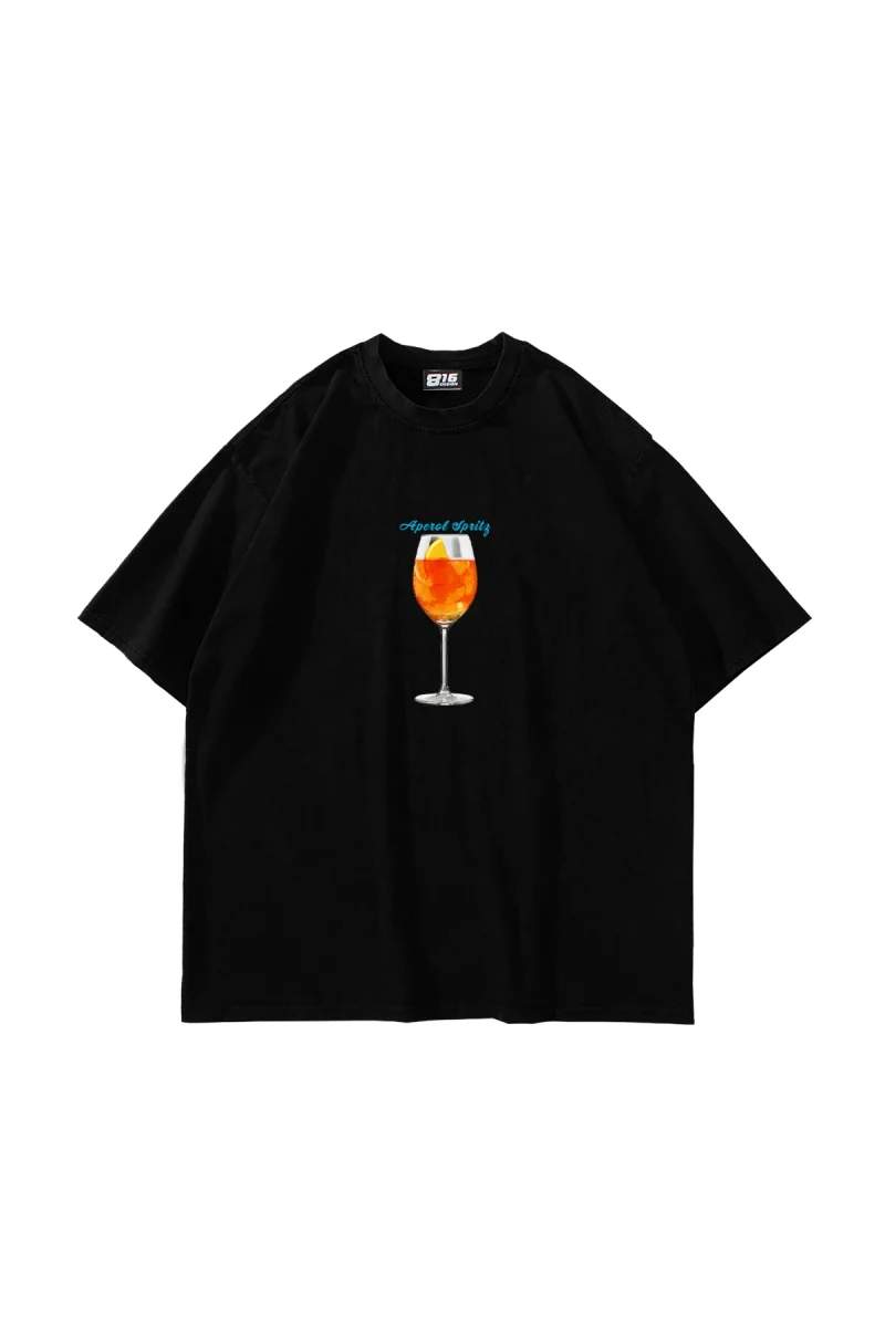Aperol Sptritz Baskılı Siyah Oversize Unisex Tshirt