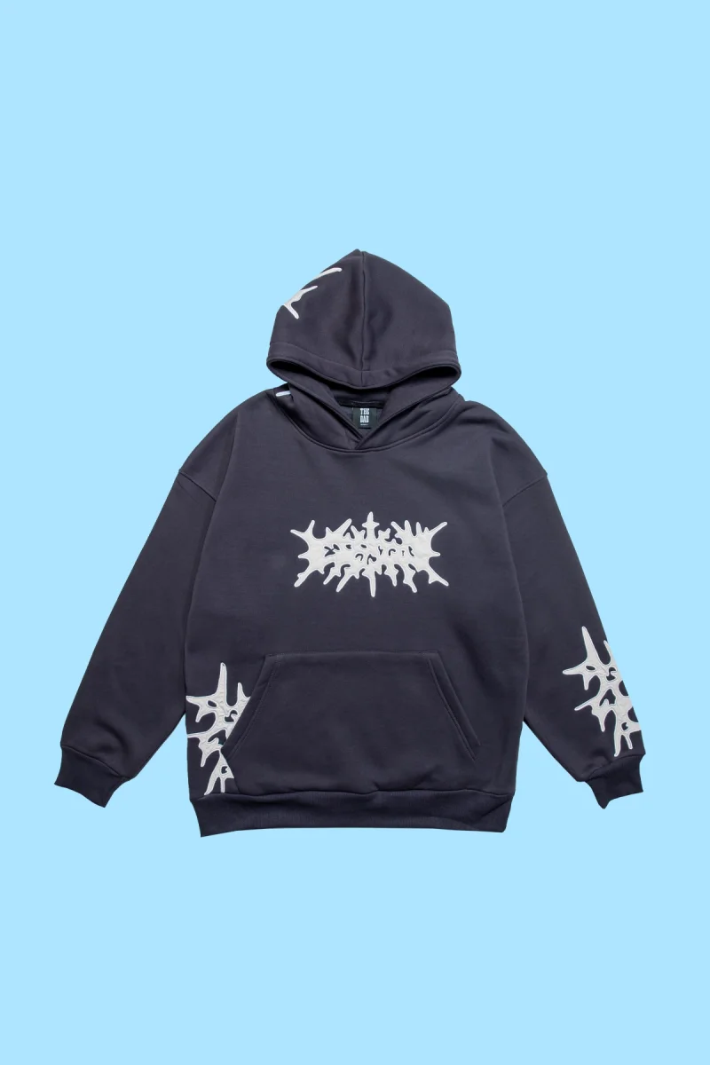 Aplike Patch Detaylı Oversize Unisex Füme Hoodie