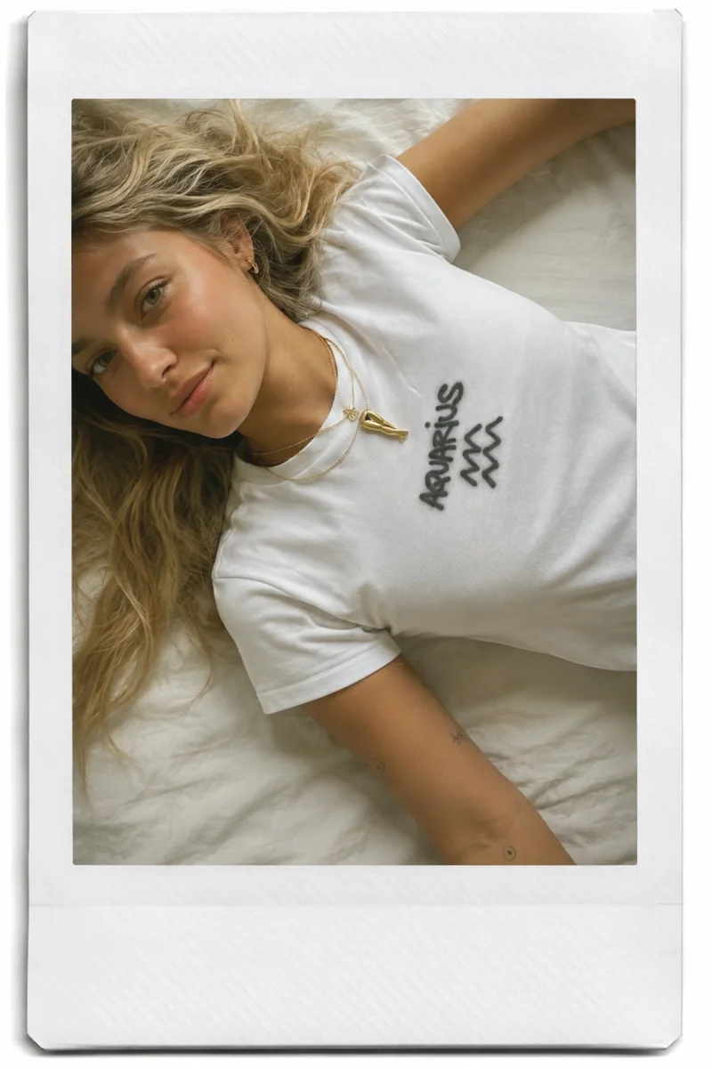 Aquarius Baskılı Beyaz Crop Top