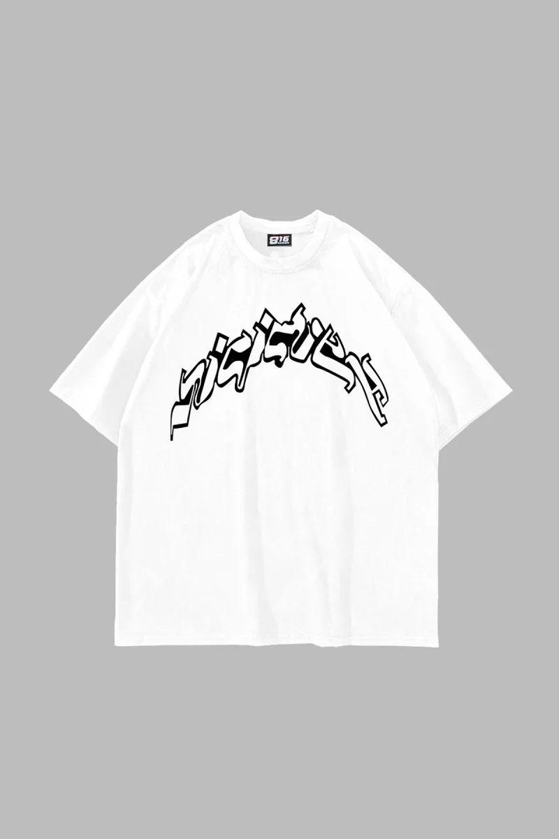 Arabic Font Baskılı Beyaz Unisex Oversize Tshirt