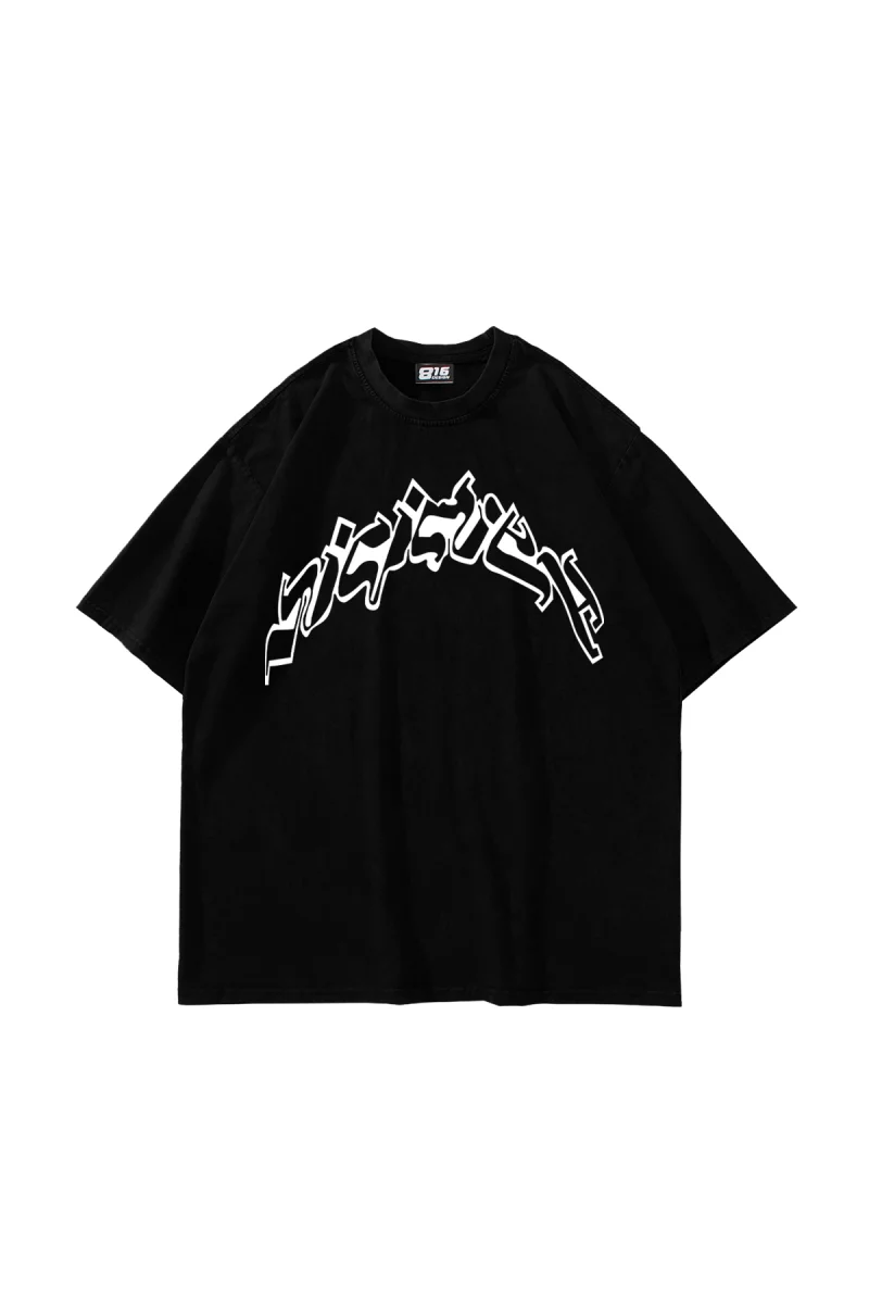 Arabic Font Baskılı Siyah Unisex Oversize Tshirt